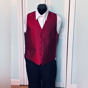Claret Dark Apple Red Herringbone Closed Back Vest Wedding Prom Men’s XL X-Large